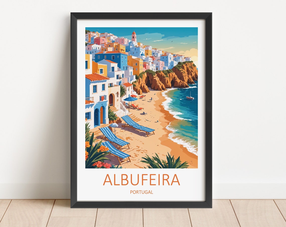Albufeira Travel Print Portugal Wall Art Albufeira Poster Portugal Print Art Lover Gift Travel Gift Portuguese Decor Home Wall Hanging
