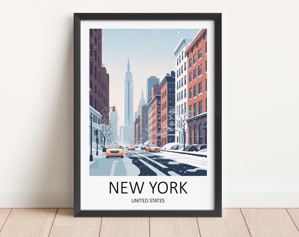 New York Print New York Gifts New York Poster New York City Travel Print New York Winter Empire State New York Taxi New York Wall Art