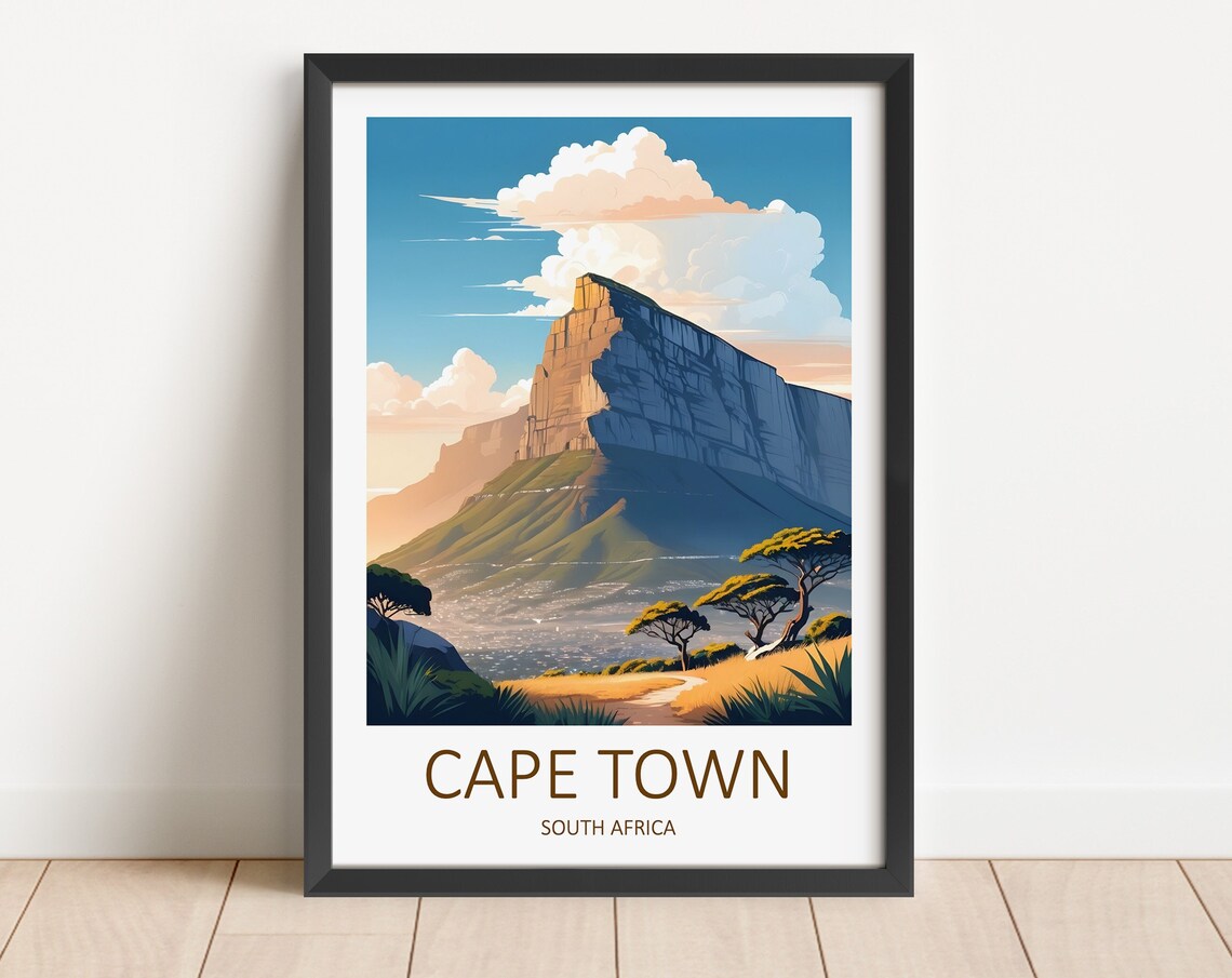 Cape Town South Africa Table Mountain Over Golden Fynbos Trail Poster