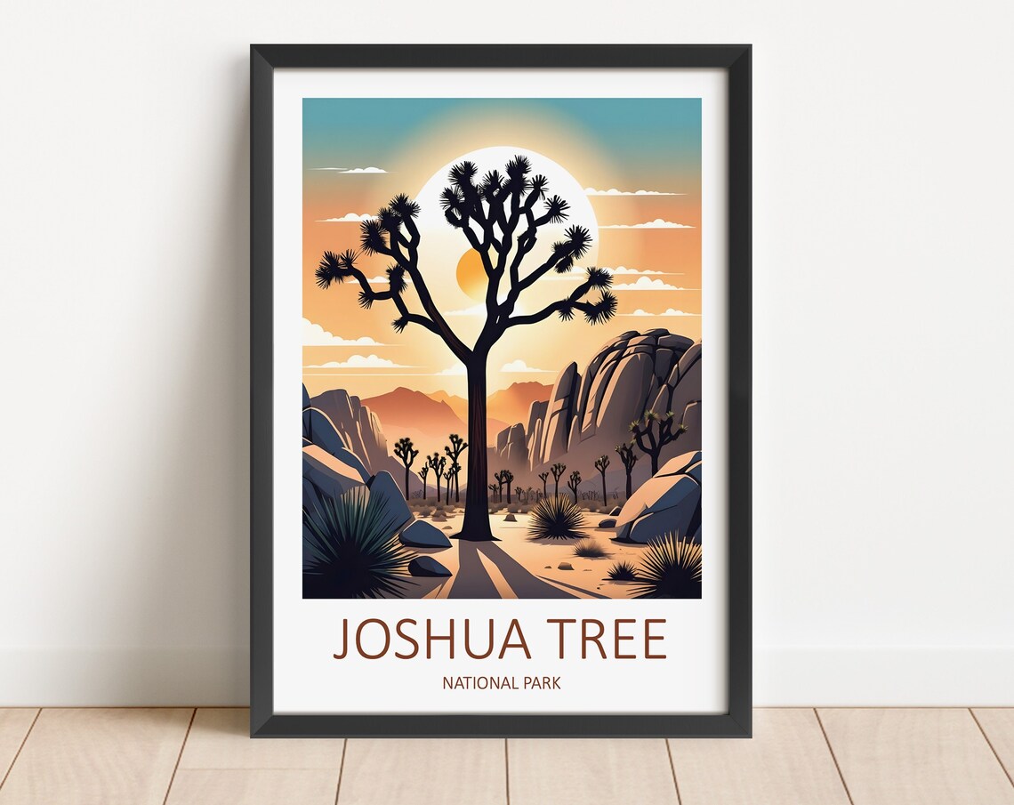 Joshua Tree National Park Desert Sunset Silhouette Art Poster