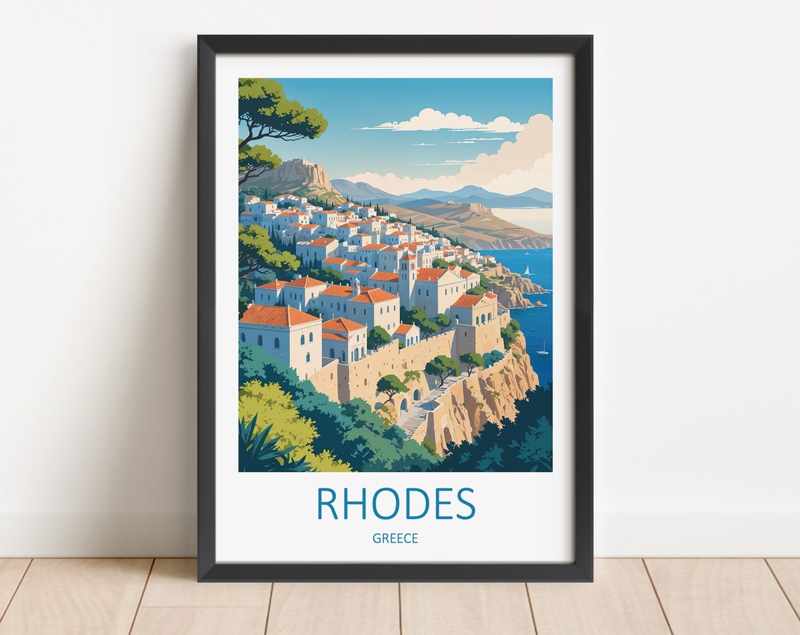 Rhodes Print Rhodes Greece Print Greece Print Rhodes Poster Greece Gifts Rhodes Travel Print Greek Wall Print Greece Illustration
