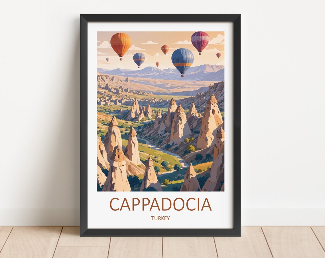 Cappadocia Turkey Hot Air Balloons Desert Valley Travel Poster