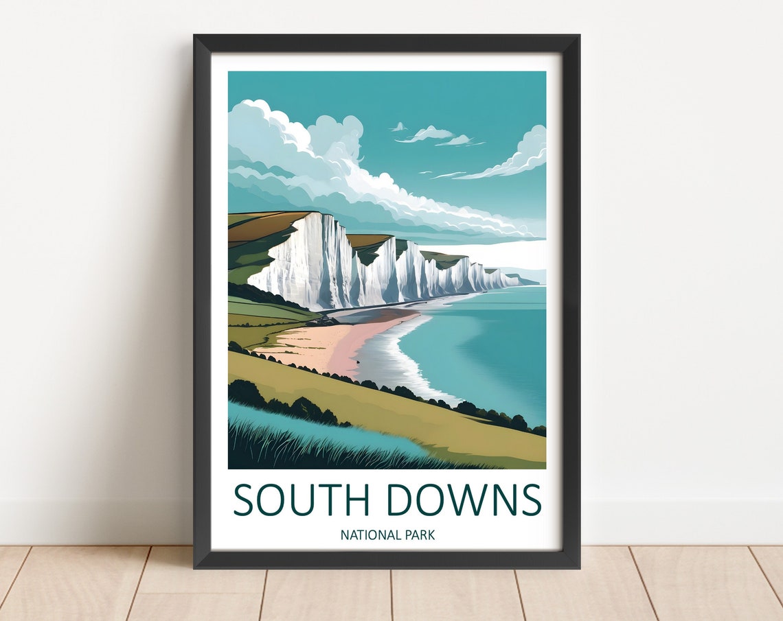 South Downs National Park White Chalk Cliffs Coast Travel Poster