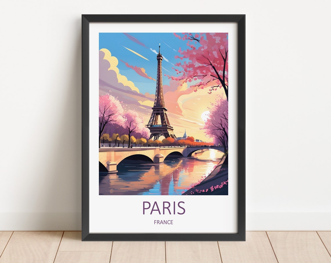 Paris France Eiffel Tower In Spring Blossoms Over The River Poster