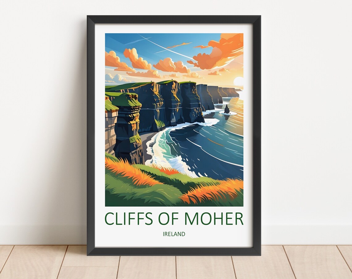 Cliffs of Moher Ireland Sea Cliffs at Sunset Over the Ocean Poster