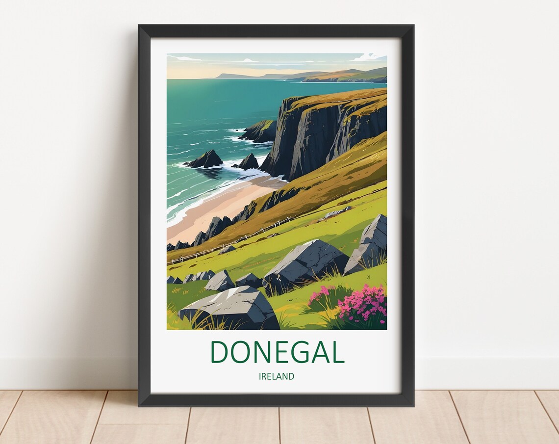 Donegal Ireland Rugged Sea Cliffs Wild Coastal Headland Travel Poster
