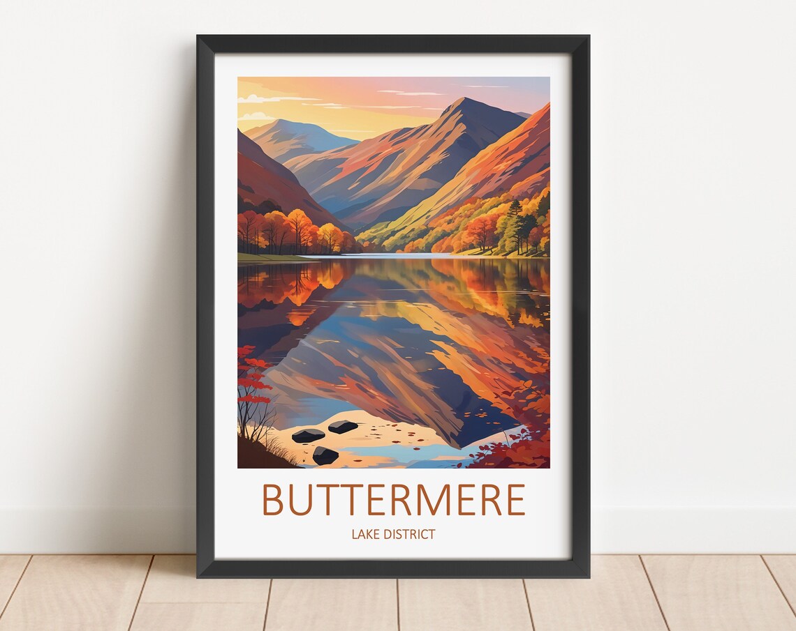 Buttermere Lake District Autumn Hills Reflected In Still Lake Poster