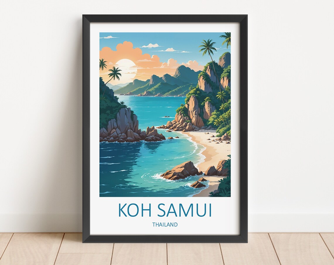 Koh Samui Thailand Sunset Palm Cove Island Vintage Travel Poster