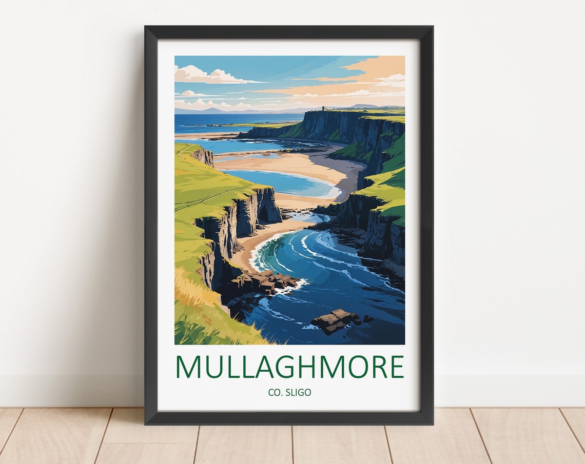 Mullaghmore Sea Cliffs and Curved Beach Sligo Ireland Poster