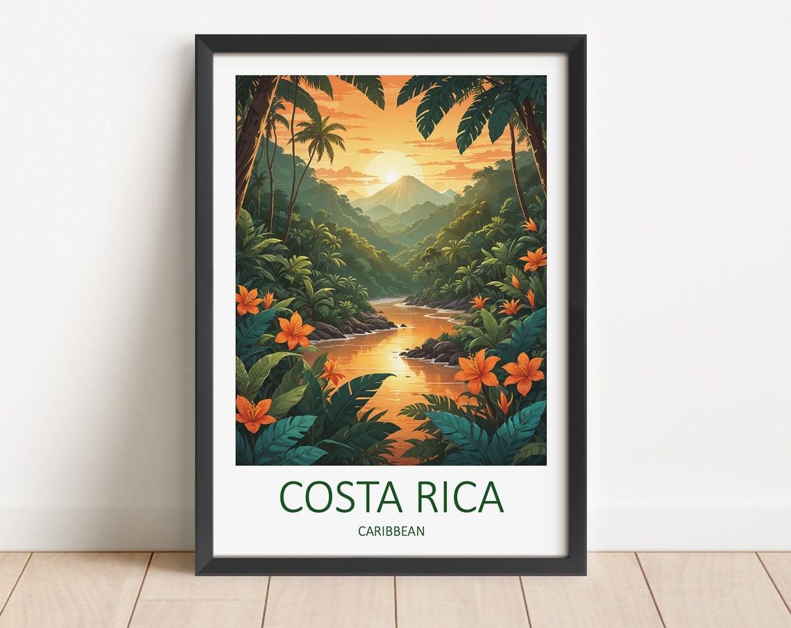 Costa Rica Print Costa Rica Art Print Caribbean Poster Travel Gift Costa Rica Poster Caribbean Gifts Costa Rica Travel Print Tropical