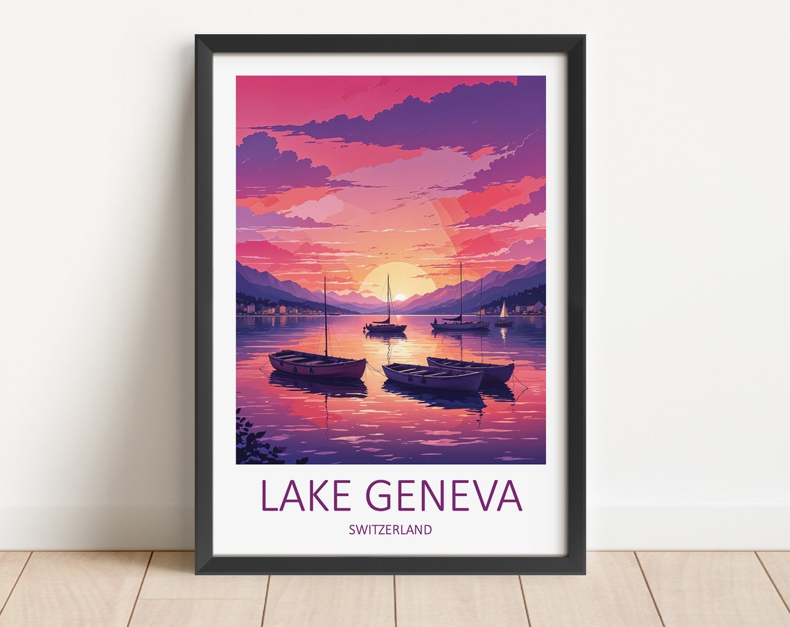 Lake Geneva Print Switzerland Print Lake Geneva Switzerland Travel Print Lake Geneva Poster Travel Gift Swiss Prints Lakes Poster