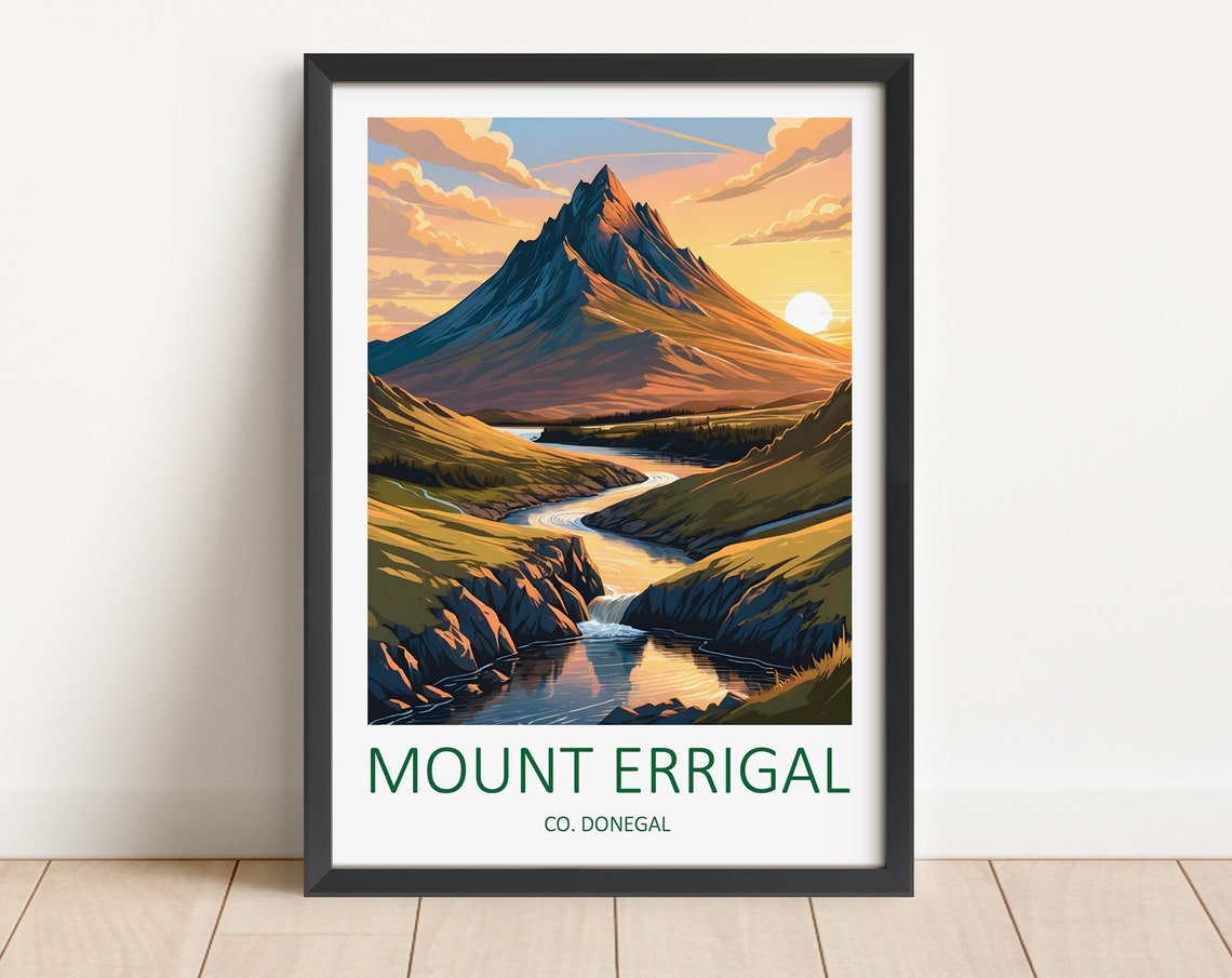 Mount Errigal County Donegal Sunset Peak River Scenic Travel Poster
