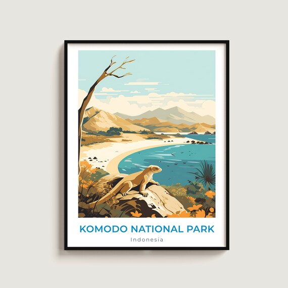 Komodo National Park Indonesia Dragon Beach Wildlife Art Poster