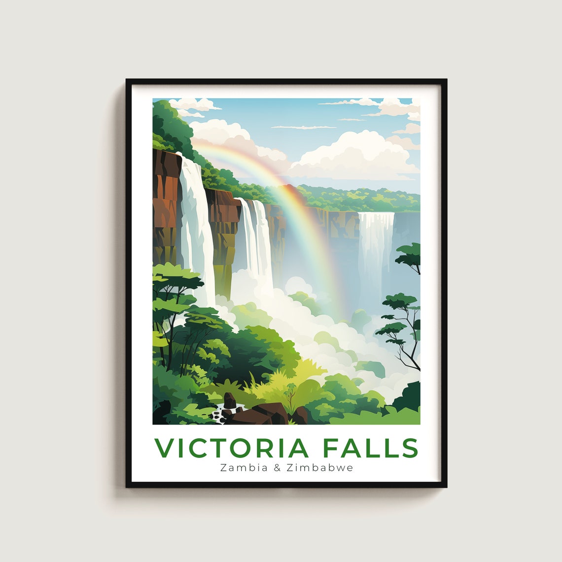 Victoria Falls Zambia Zimbabwe Rainbow Waterfall Mist Travel Poster