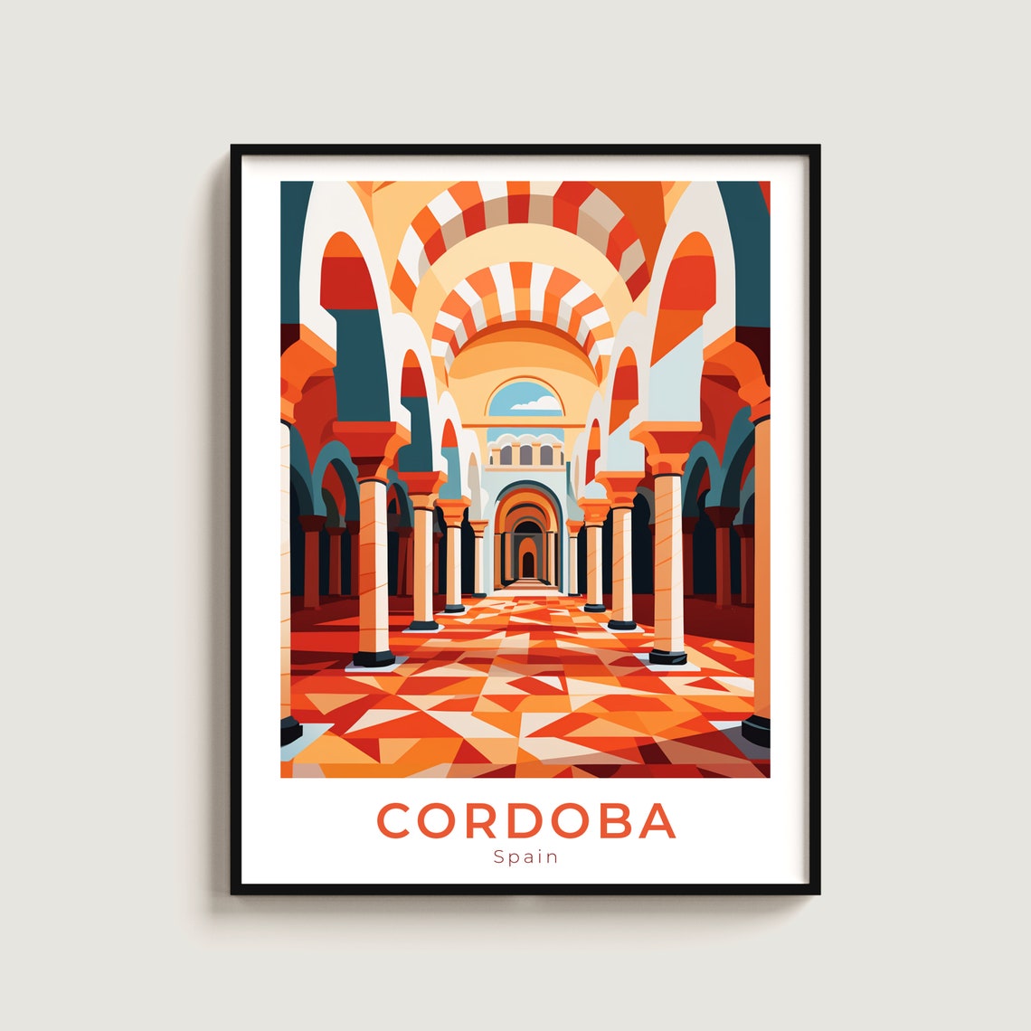 Cordoba Spain Mezquita Striped Arches Columns Interior Travel Poster