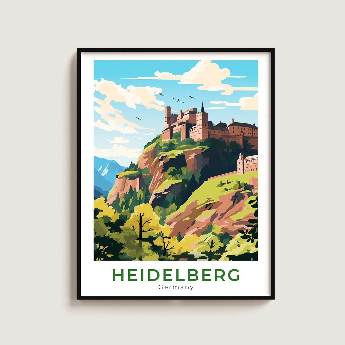 Heidelberg Germany Castle Ruins Wooded Hill Autumn Travel Poster