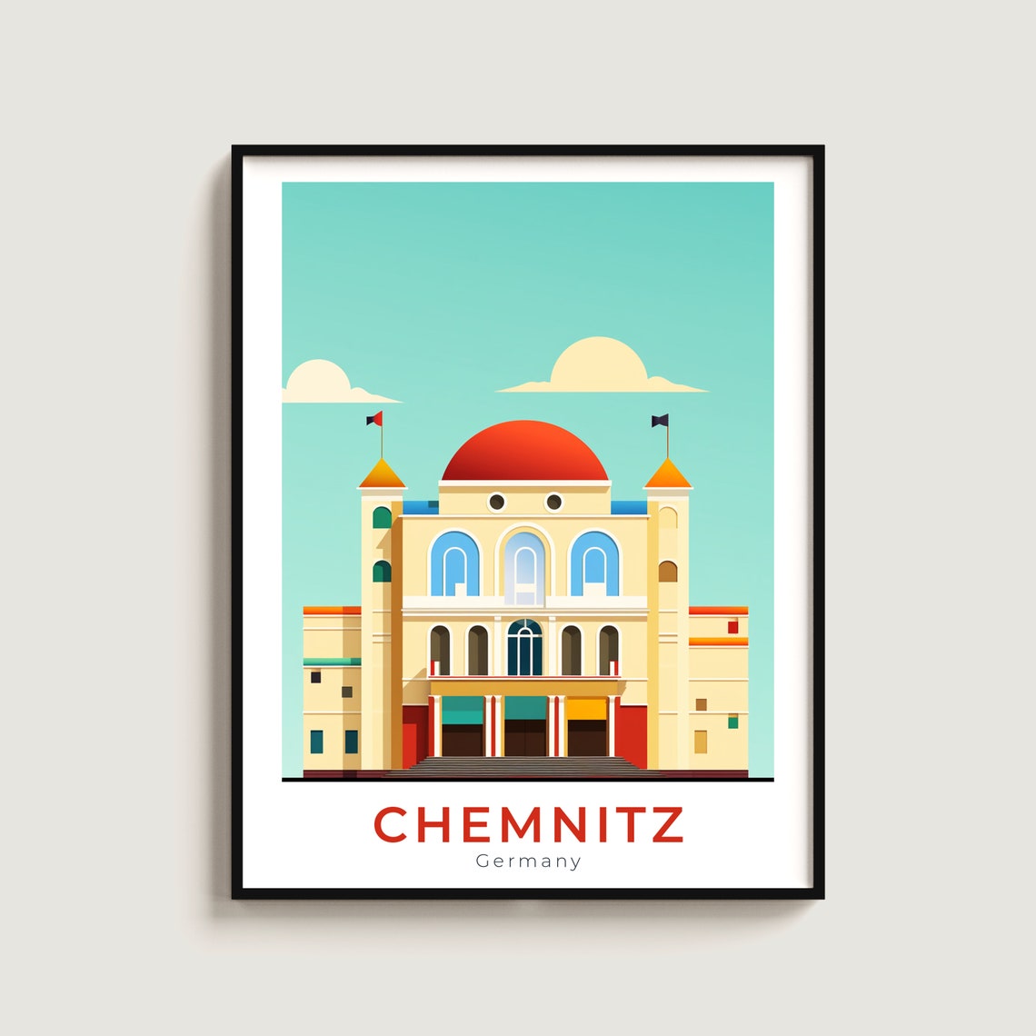 Chemnitz Germany Opera House Red Dome Landmark Travel Poster Art