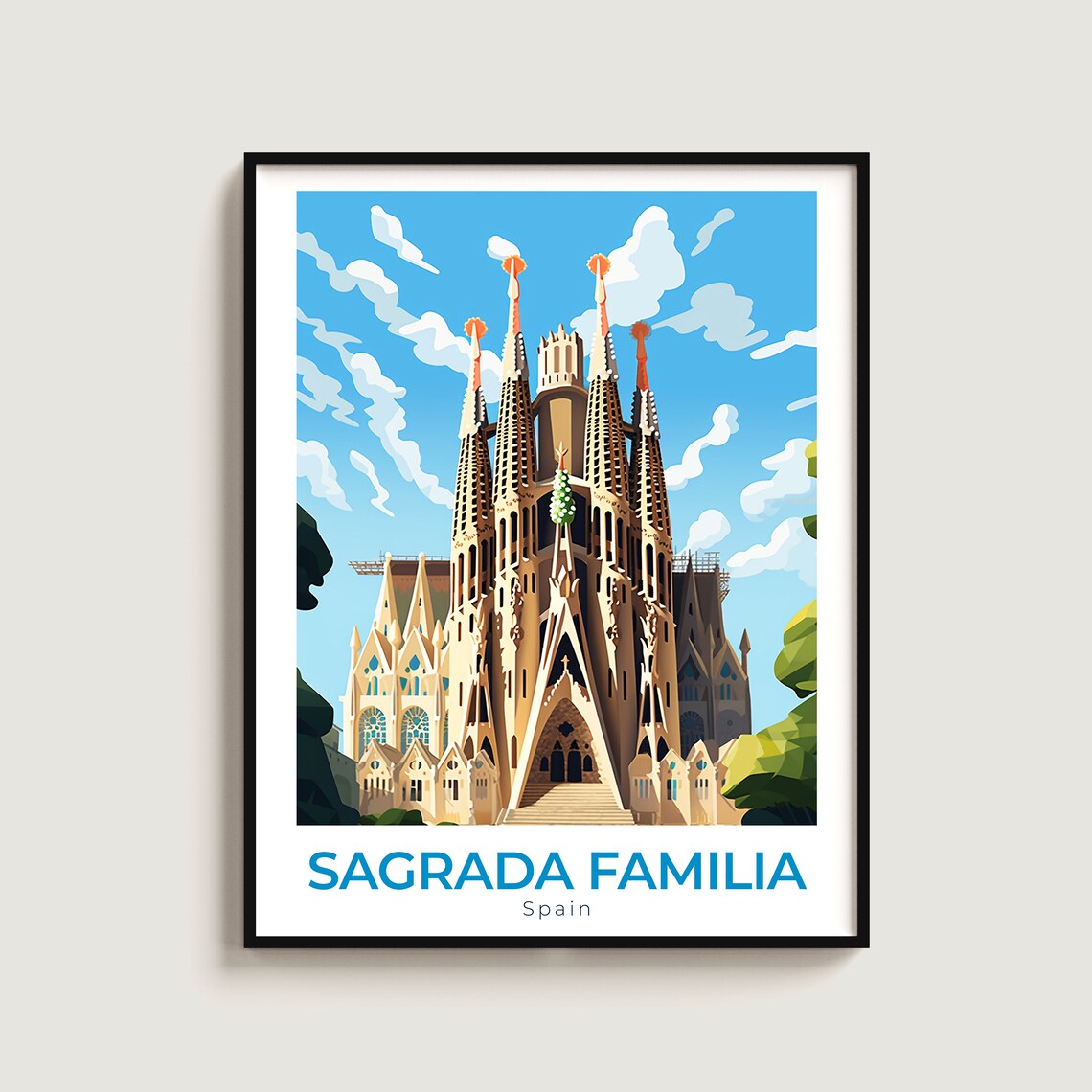 Sagrada Familia Spain Gaudi Basilica Spires Ornate Travel Poster