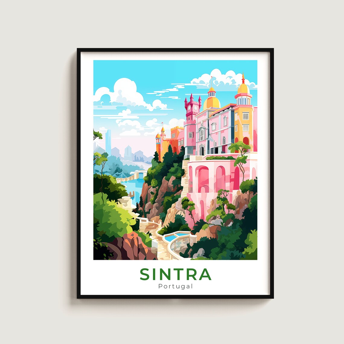 Sintra Portugal Colorful Pena Palace Hilltop Castle Travel Poster