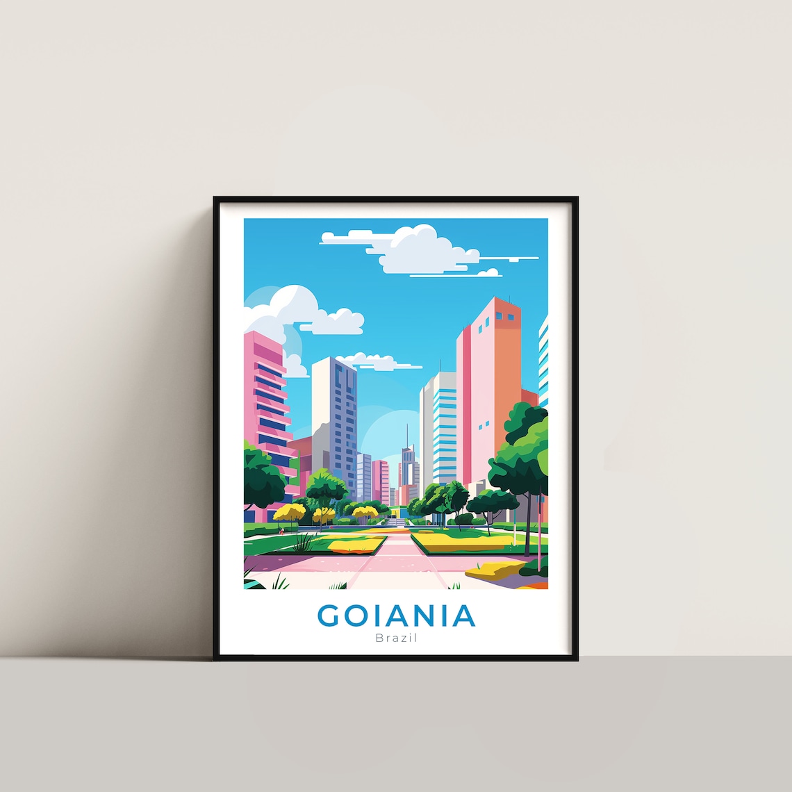 Goiania Brazil Modern Pastel Skyline Around Green Park Travel Poster