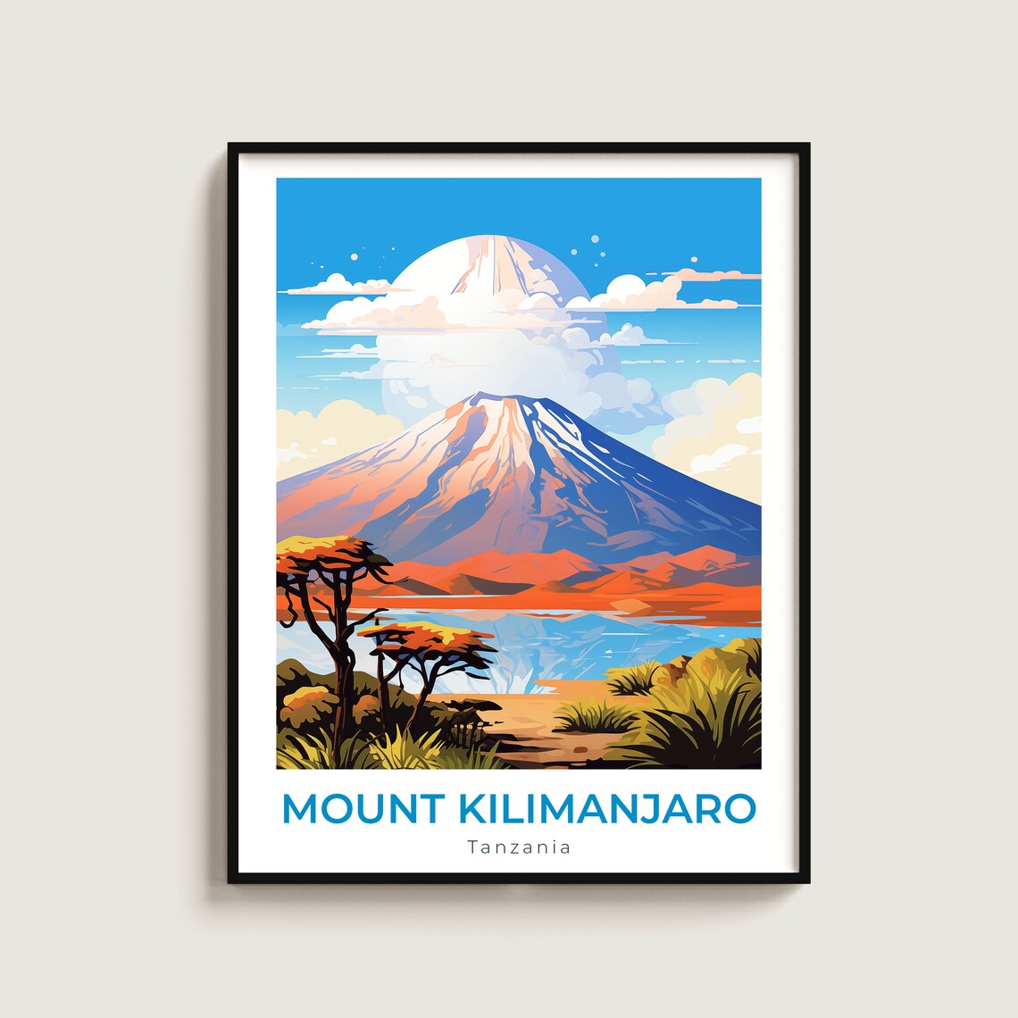 Mount Kilimanjaro Tanzania Moonlit Peak Lake Vintage Travel Poster