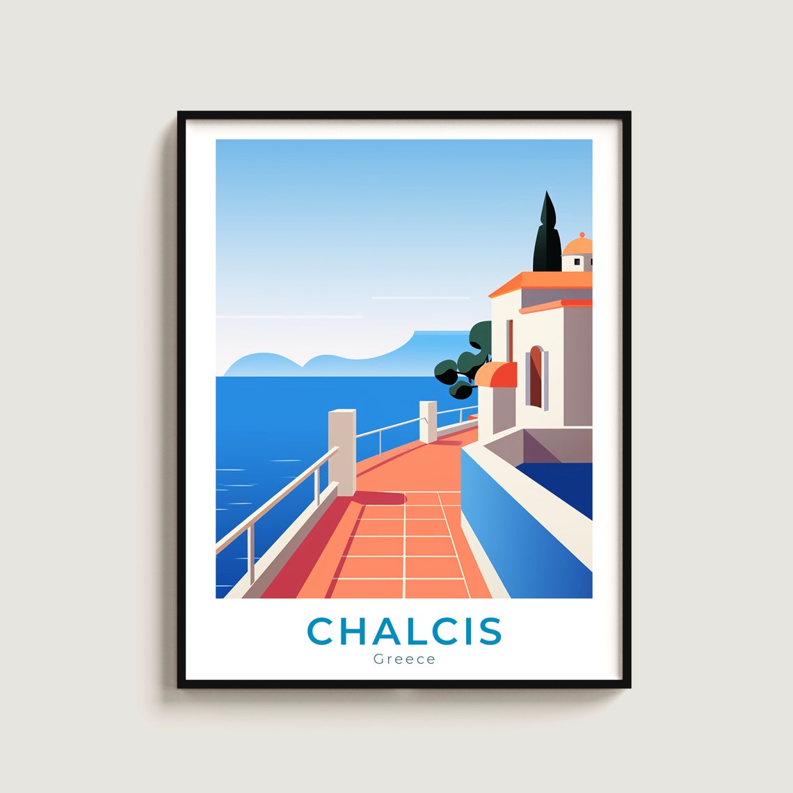 Chalcis Greece Waterfront Promenade Sea View Travel Poster Decor