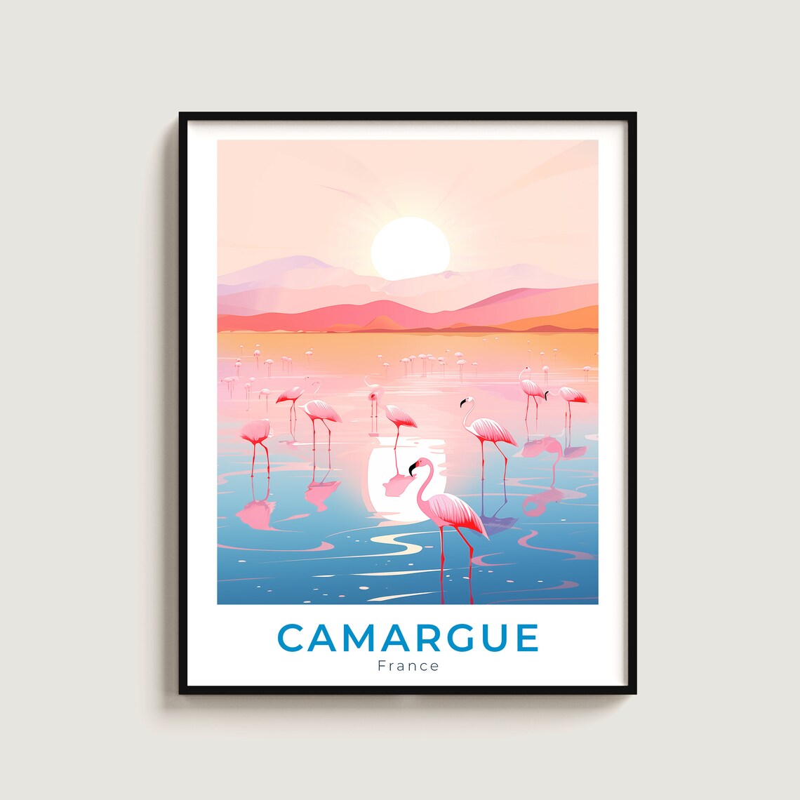 Camargue France Flamingo Sunrise Wetland Pink Nature Travel Poster