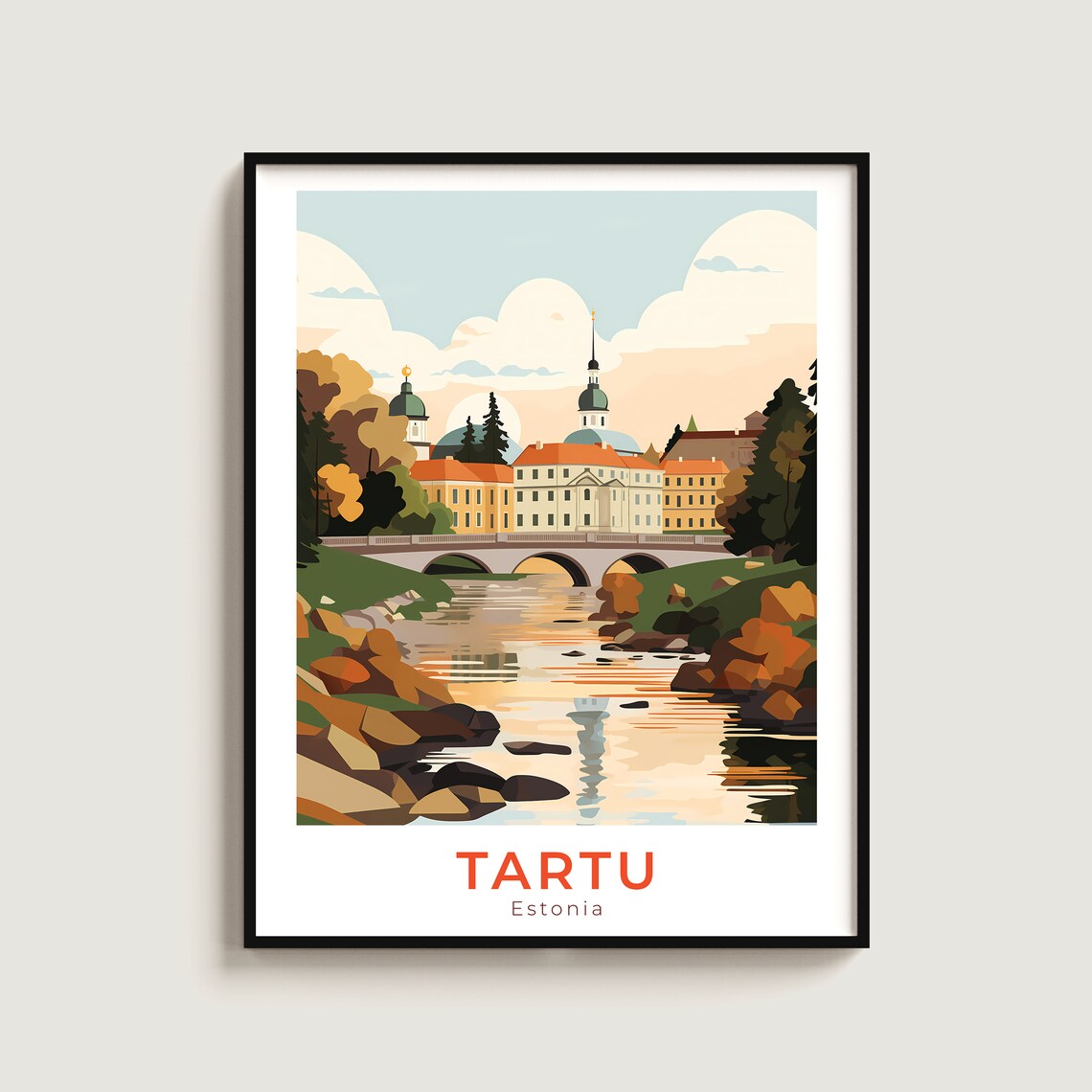 Tartu Estonia River Bridge Old Town Autumn Style Travel Poster