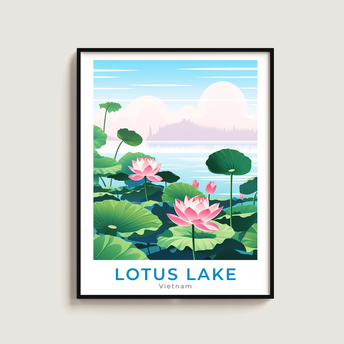 Lotus Lake Vietnam Pink Lotus Blossoms Lily Pads Serene Poster
