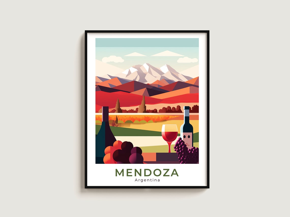 Mendoza Argentina Andes Mountain Vineyard Wine Travel Poster