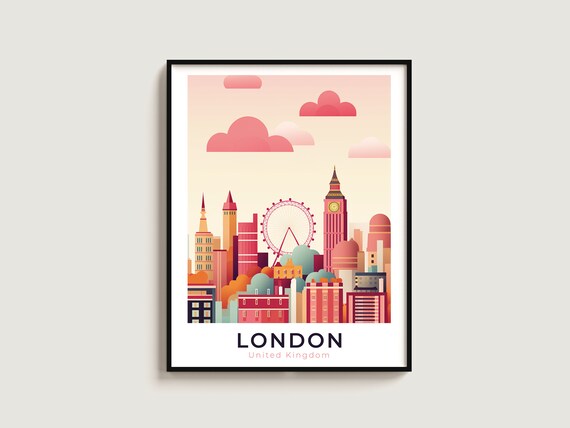 London United Kingdom Big Ben London Eye Sunset Skyline Poster