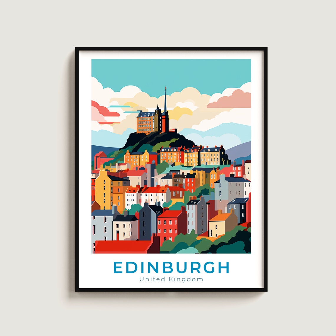Edinburgh United Kingdom Castle Hill Skyline Illustration Poster
