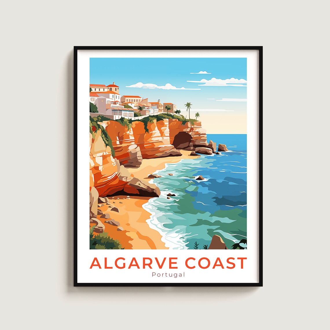 Algarve Coast Portugal Golden Cliffs Beach Vintage Travel Poster