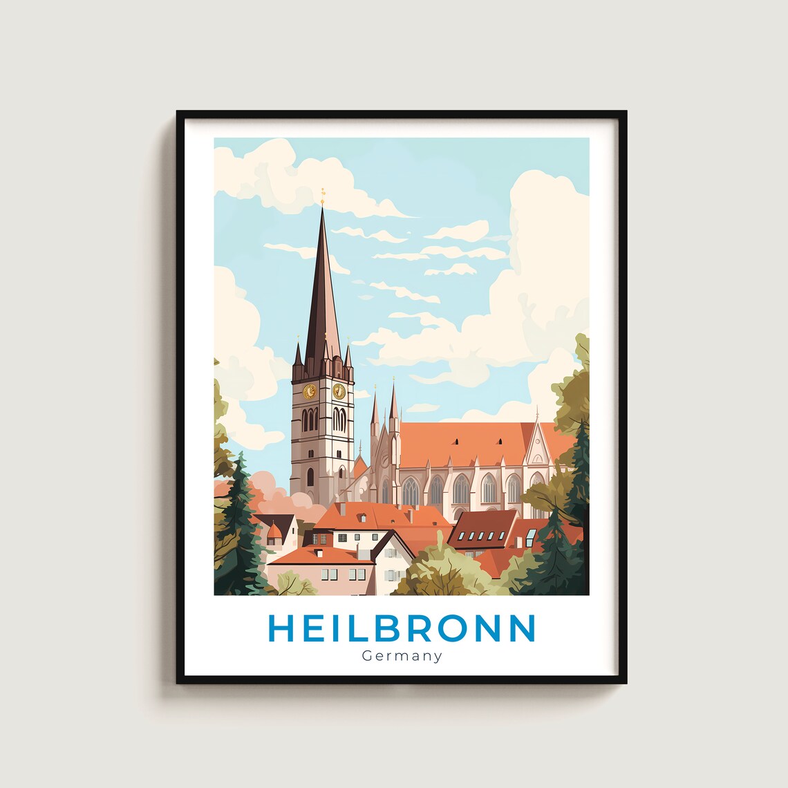Heilbronn Germany Gothic Church Steeple Old Town Travel Poster