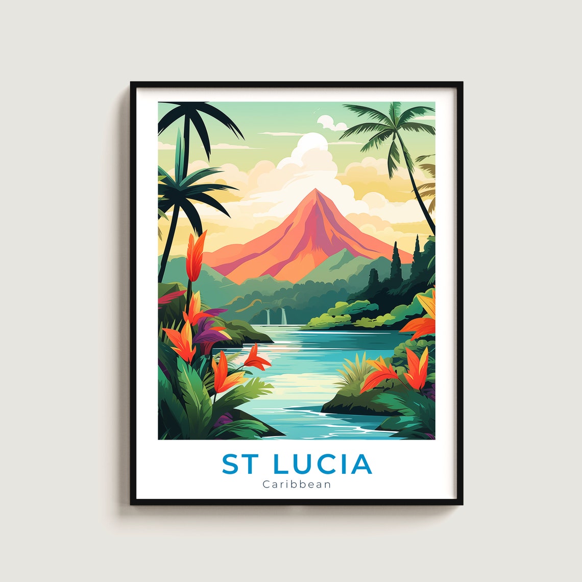 St Lucia Caribbean Volcano Travel Poster for Tropical Home Decor