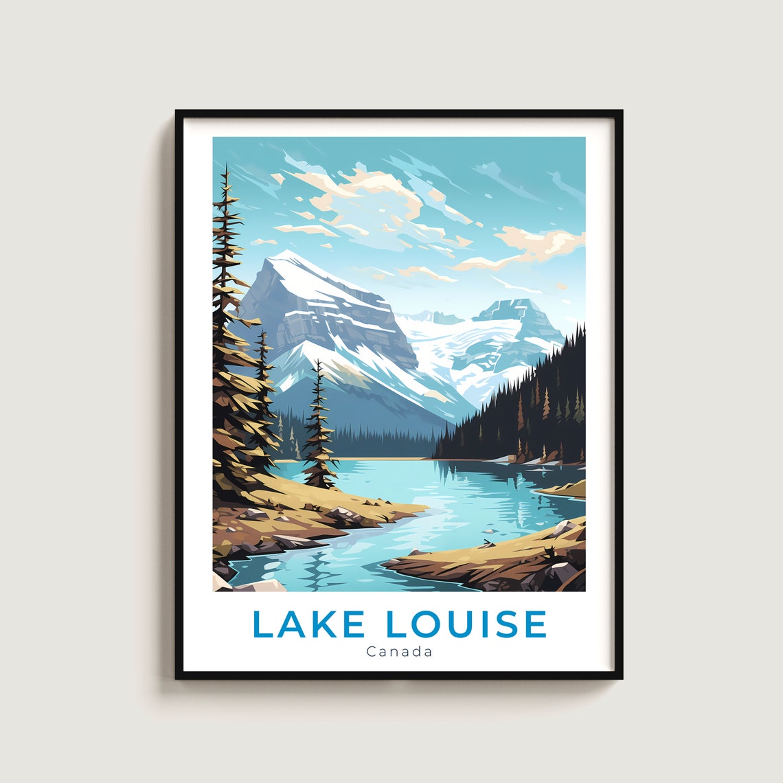 Lake Louise Canada Turquoise Lake Snow Peak Pine Shore Poster