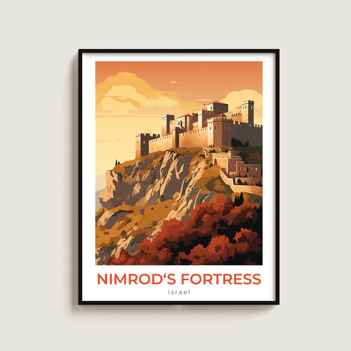 Nimrods Fortress Israel Medieval Hilltop Castle Sunset Travel Poster