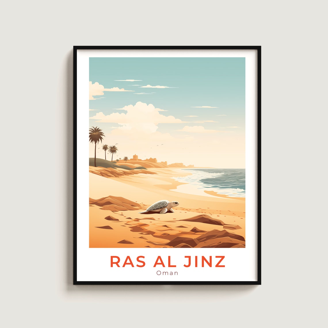 Ras Al Jinz Oman Beach Sea Turtle Minimalist Travel Poster Art