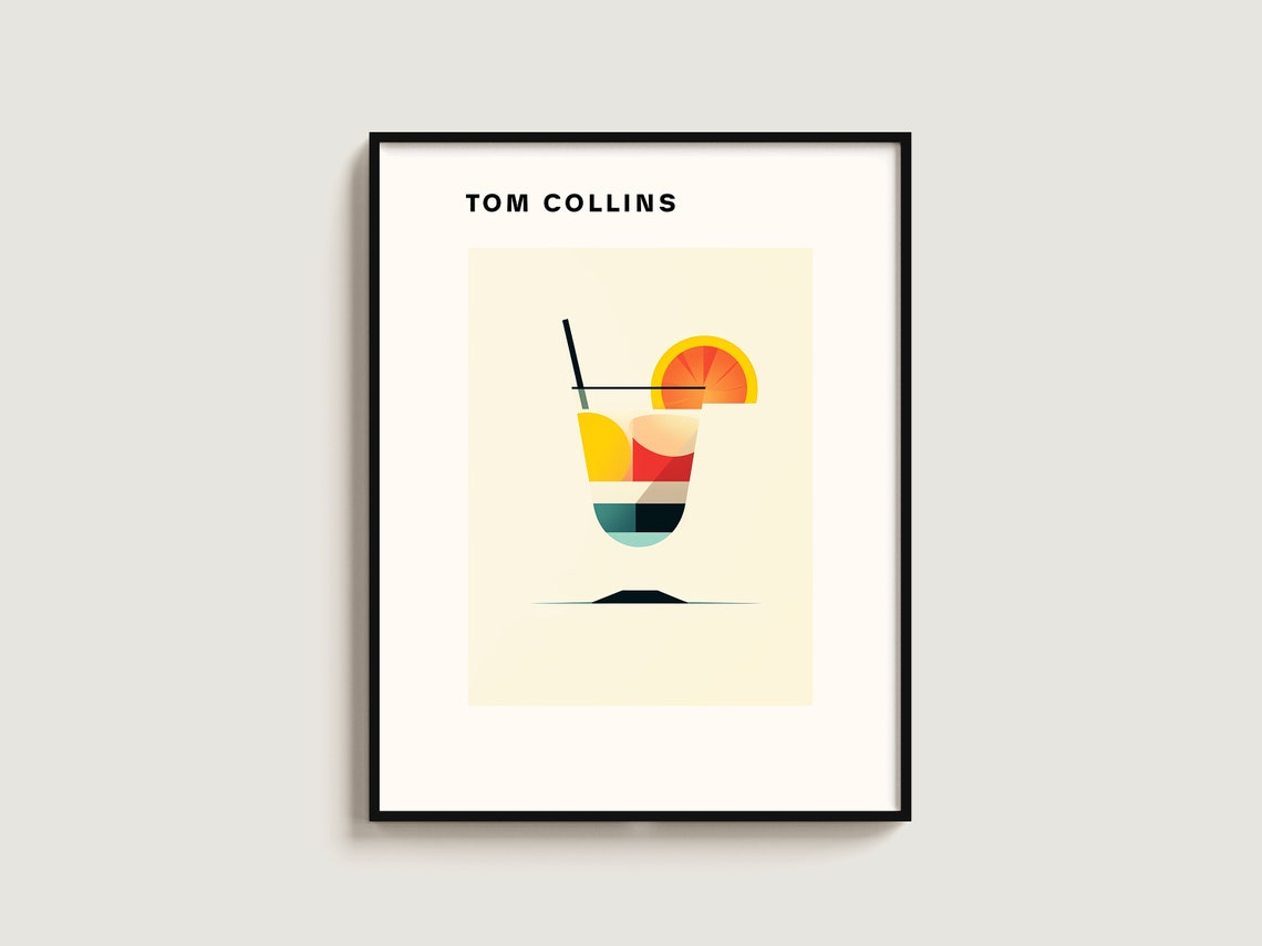 Tom Collins Citrus Cocktail Minimalist Illustration Home Bar Poster