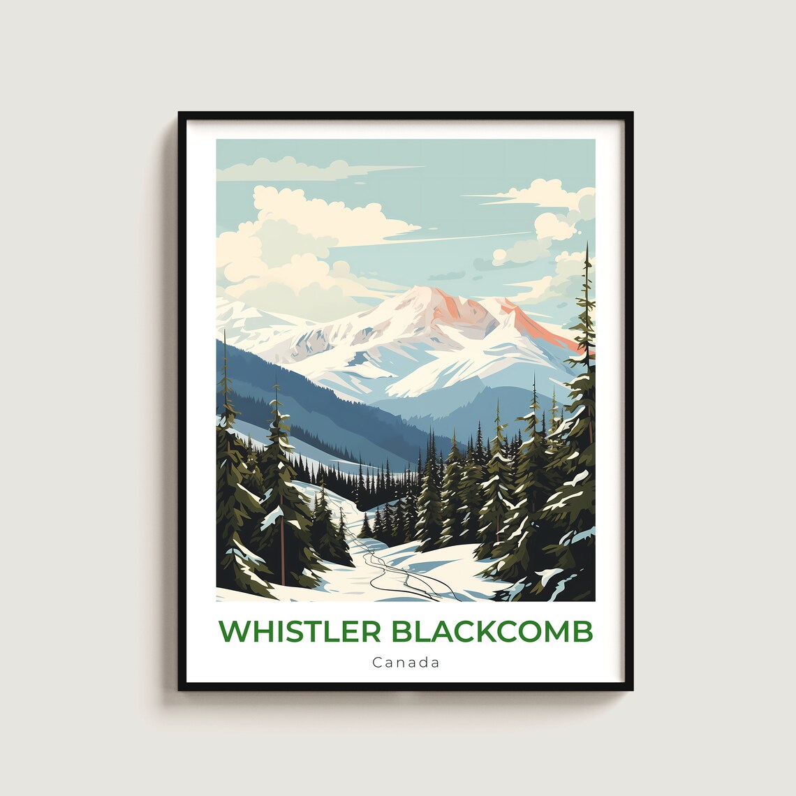 Whistler Blackcomb Canada Snowy Pine Forest Mountain Travel Poster