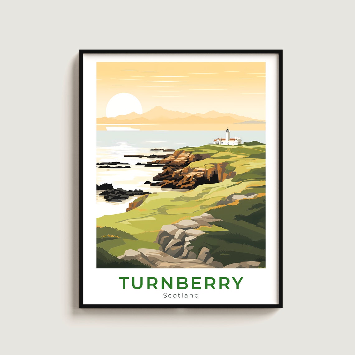 Turnberry Scotland Lighthouse Coast Golf Travel Scene Poster