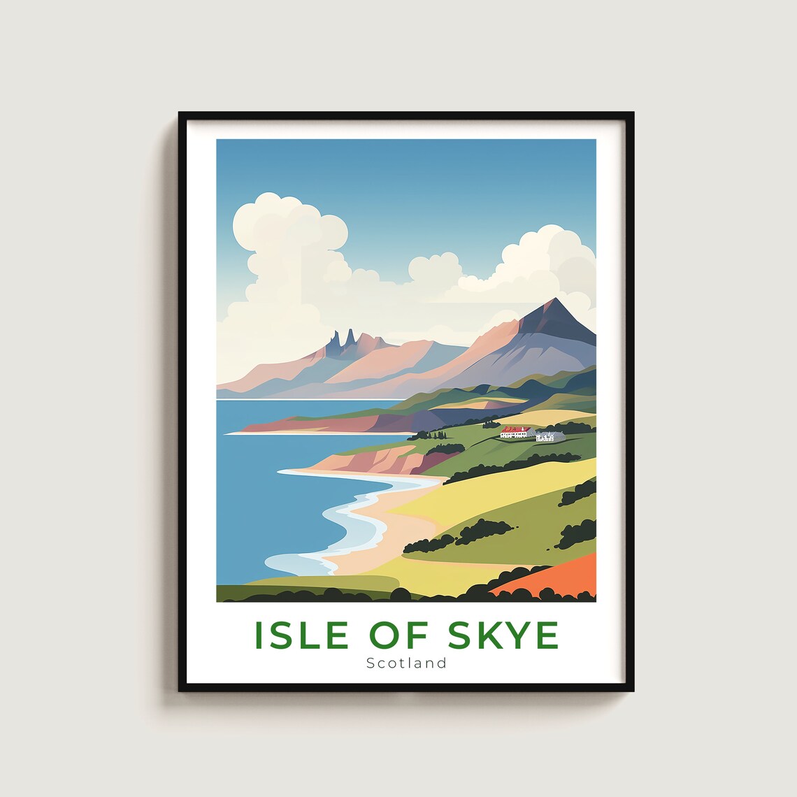 Isle Of Skye Scotland Coastal Cliffs Mountain Seascape Travel Poster