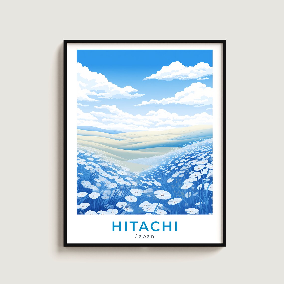 Hitachi Japan Sea of Blue Flowers Beneath Bright Summer Sky Poster