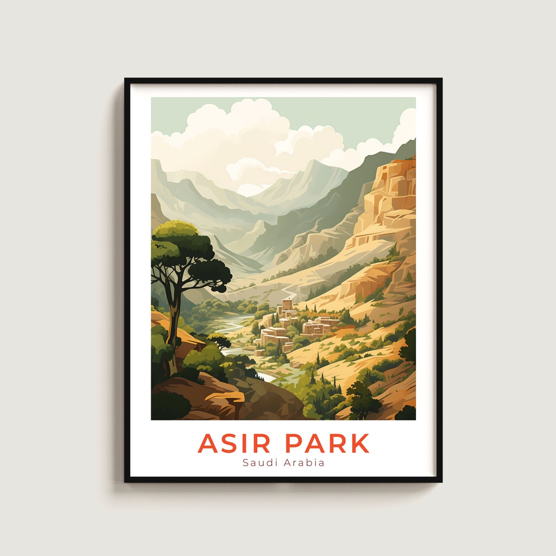 Asir National Park Saudi Arabia Green Mountain Valley Travel Poster