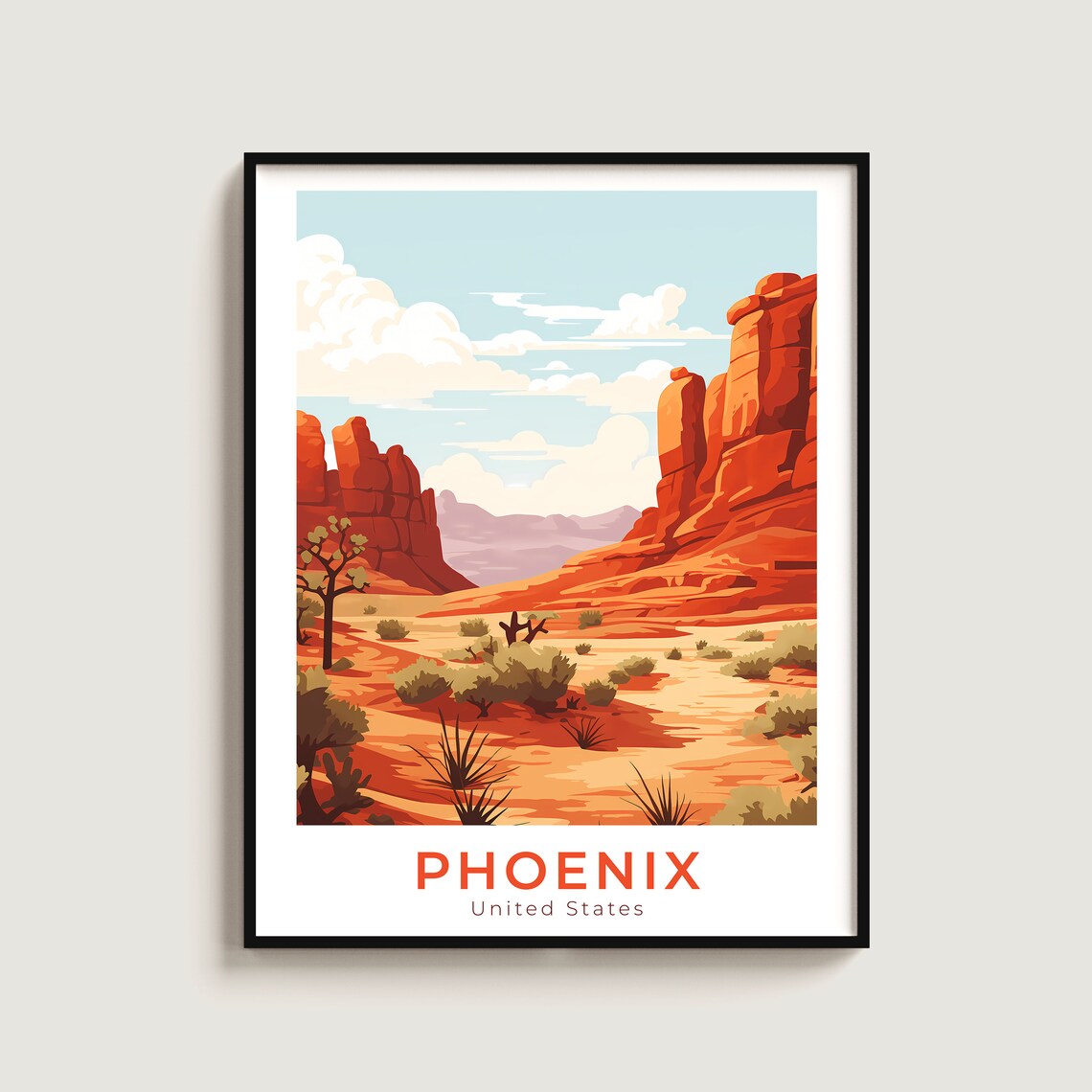 Phoenix Arizona Red Rock Desert Valley Saguaro Vintage Travel Poster