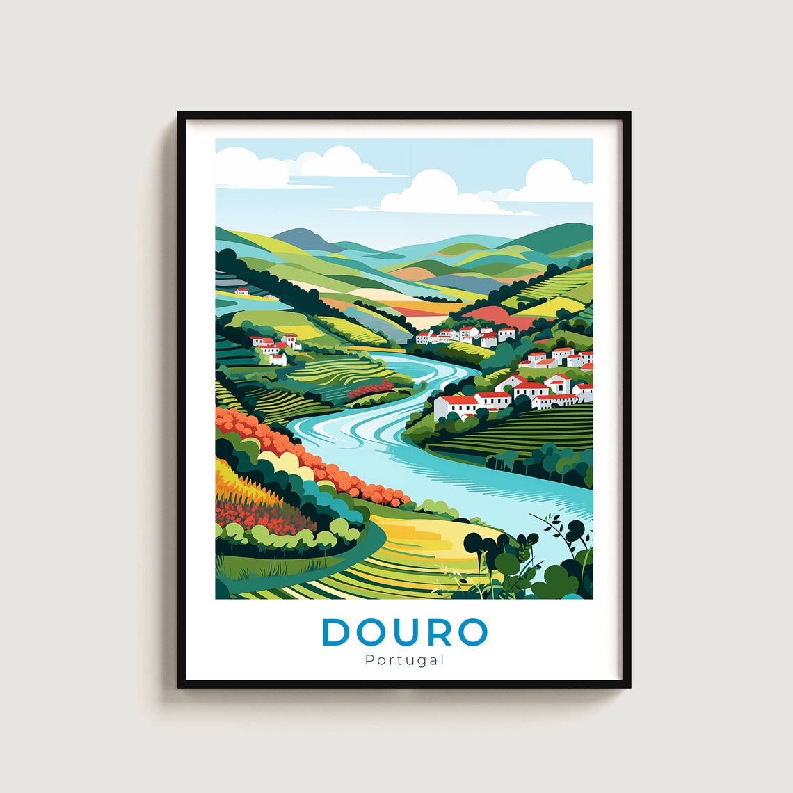 Douro Portugal River Valley Vineyards Colorful Travel Poster