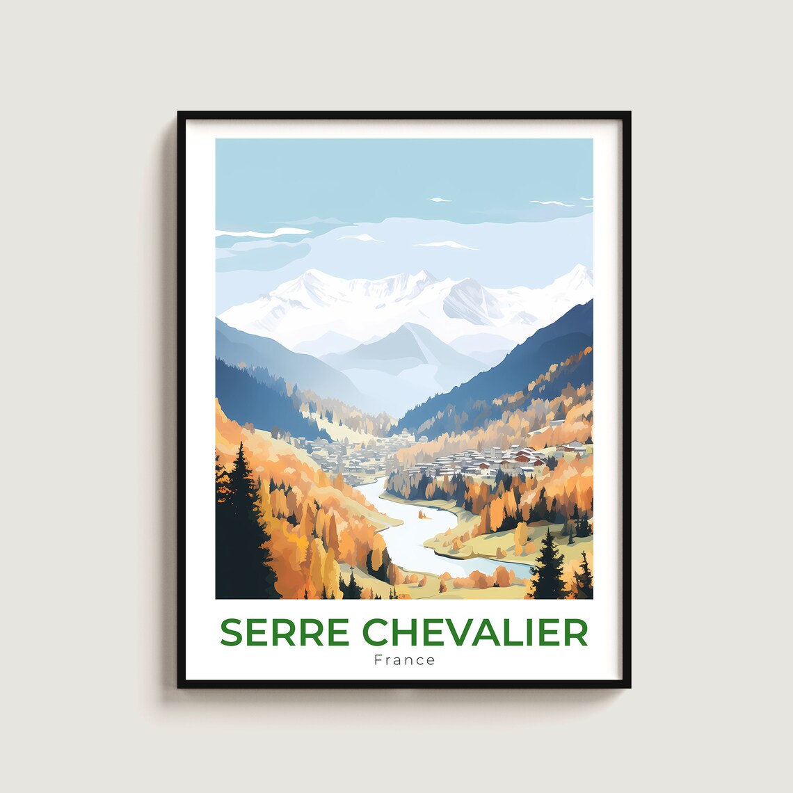 Serre Chevalier France Autumn Larch Forest River Mountain View Poster