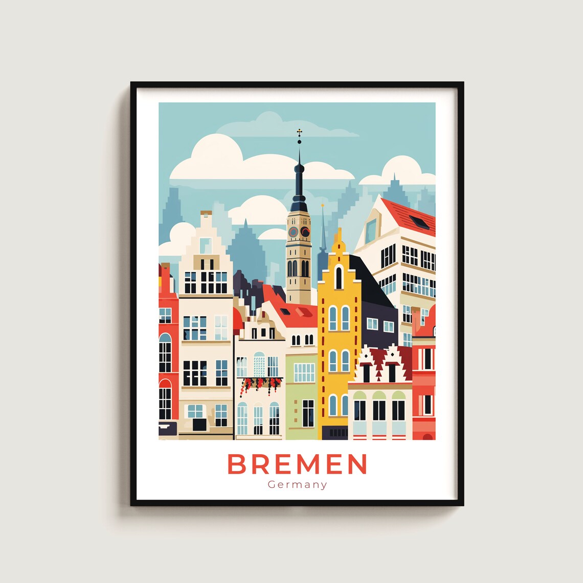 Bremen Germany Colorful Gabled Houses Old Town Travel Poster Art