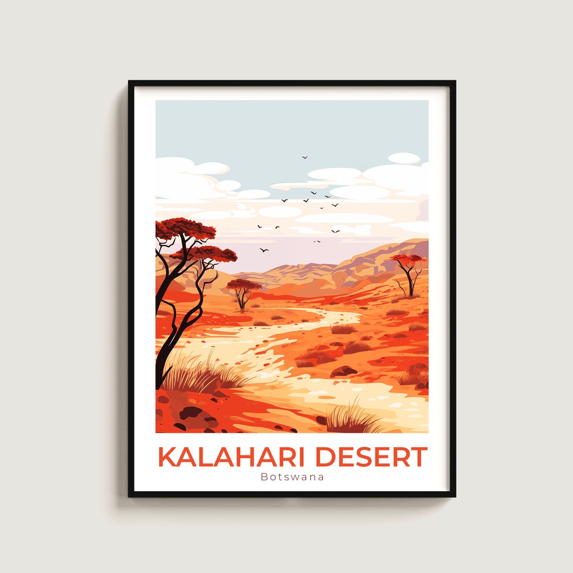 Kalahari Desert Botswana Red Sand Camelthorn Trees Birds Travel Poster