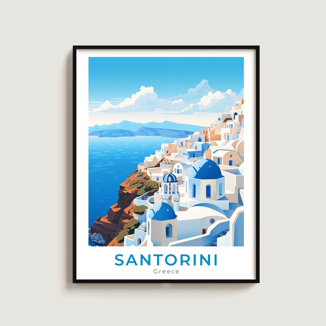 Santorini Greece Whitewashed Cliffside Town Caldera Travel Poster
